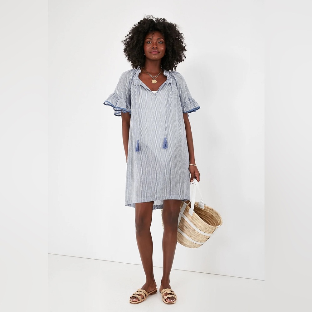 Tuckernuck Navy and White Tassel Swim Cover-Up